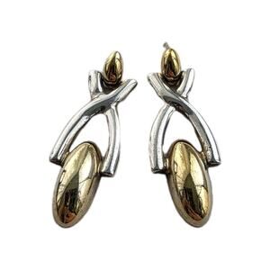 Tane Vintage MODERNIST Dangle Post Back Earrings Sterling Silver 925 14K Gold F